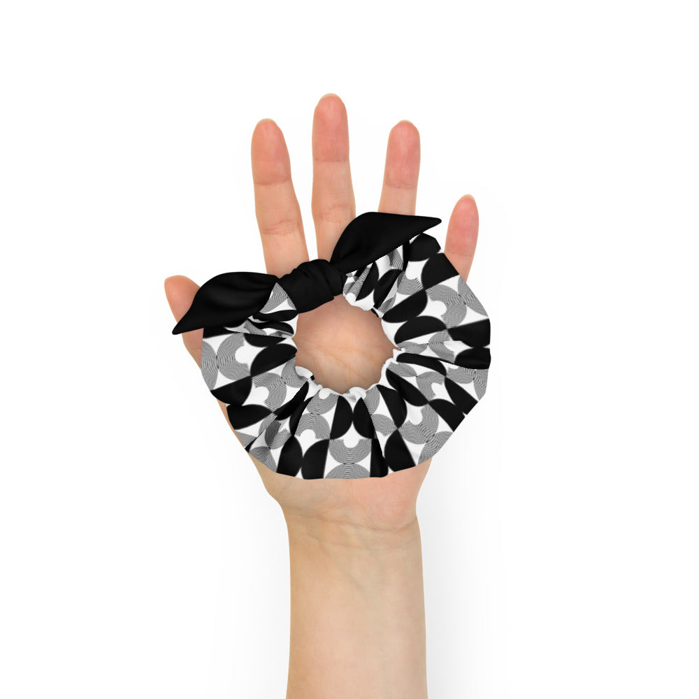 Black and White Geometric Scrunchie