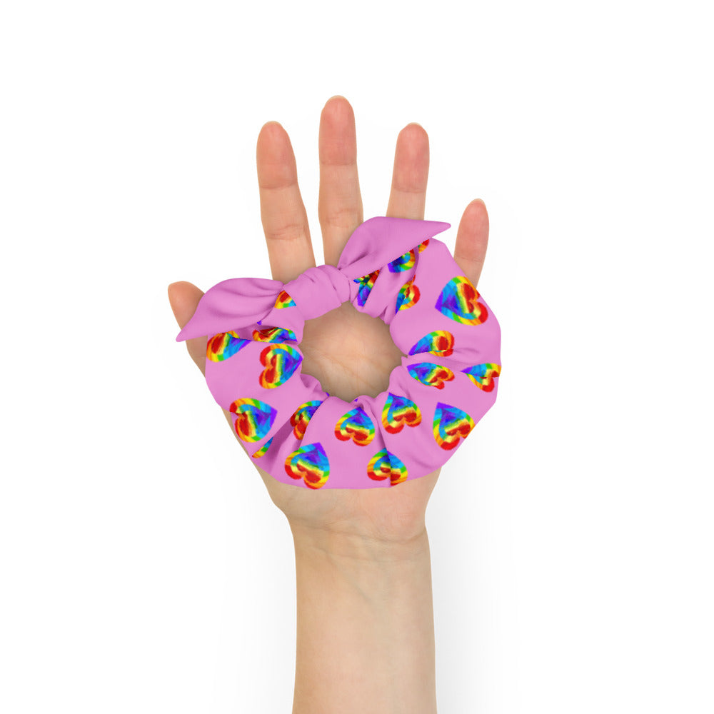 Rainbow Heart Pink Scrunchie