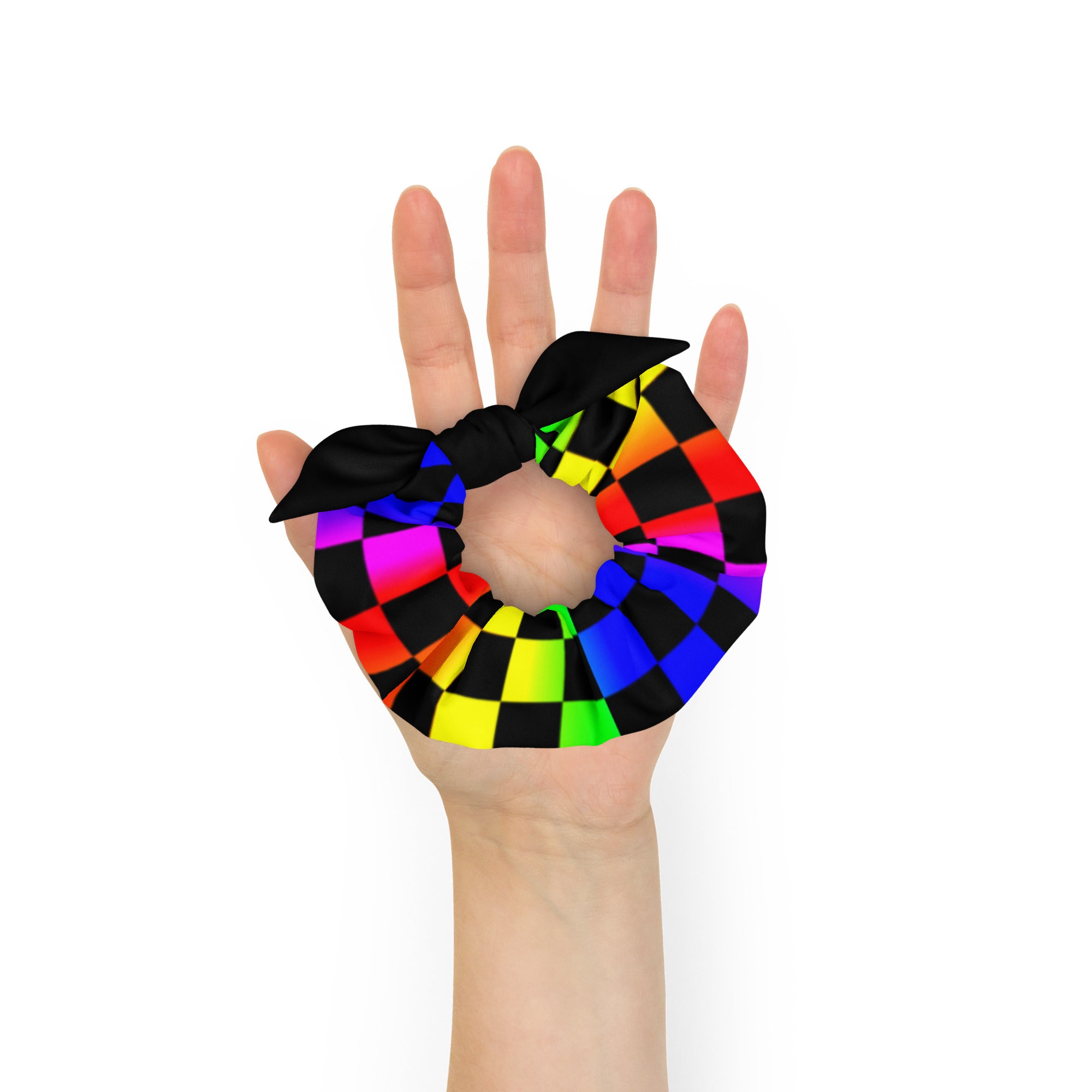 Rainbow Checkered Hair Scrunchie