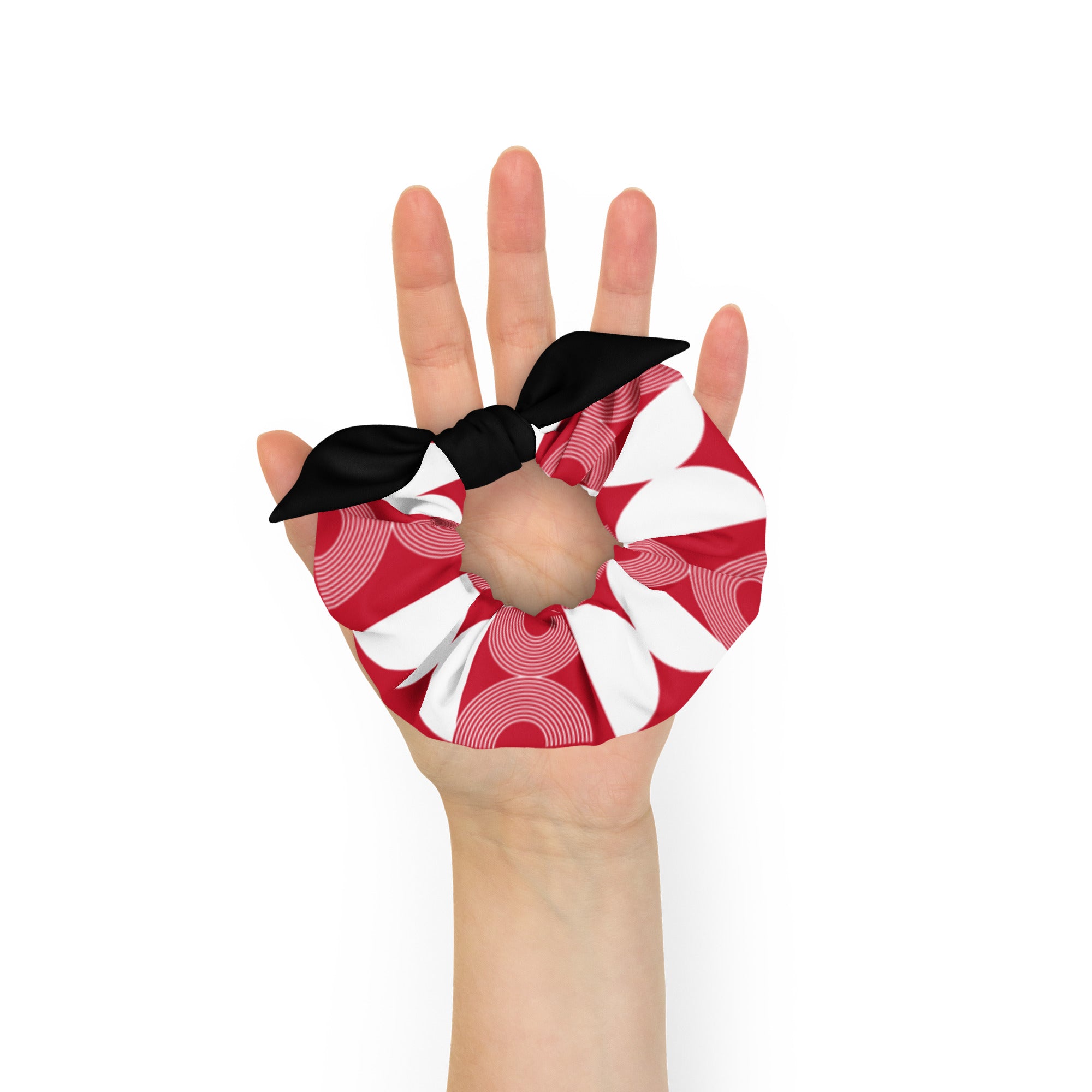 White Geometric pattern on Red Scrunchie