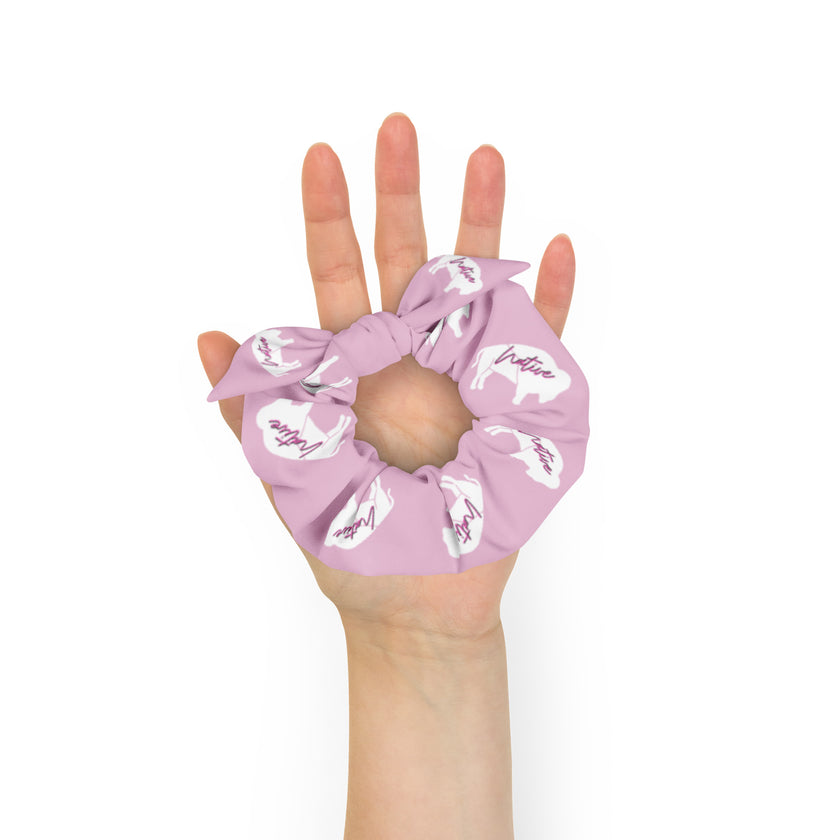 Native Bison Kids Pink White Scrunchie