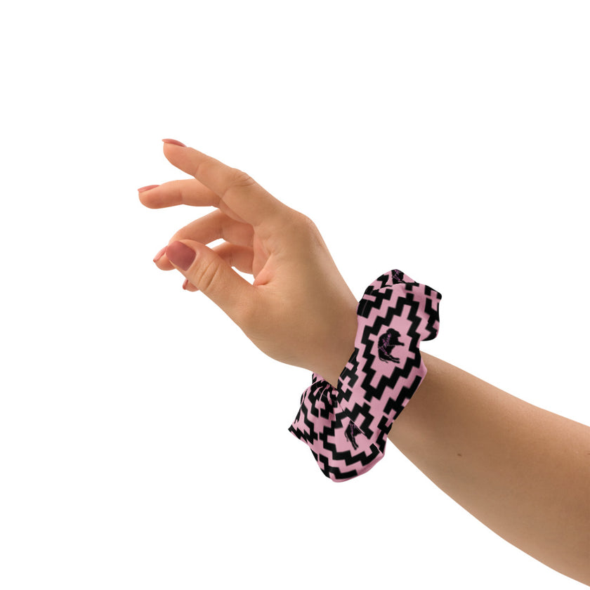Native Bison Black with Pattern Pink Scrunchie