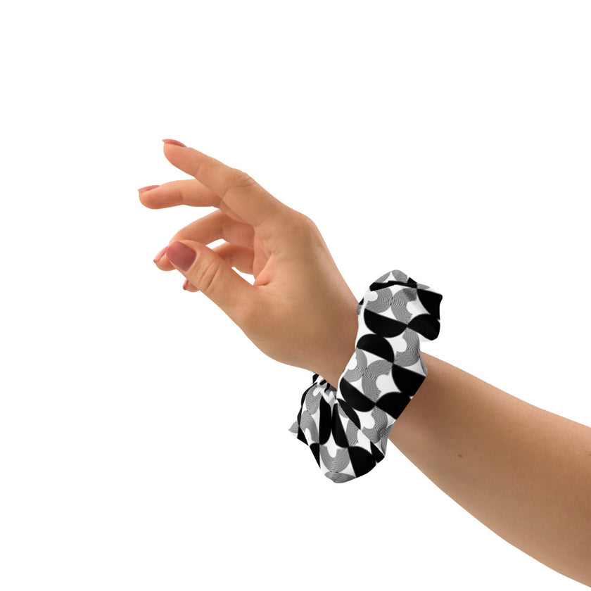 Black and White Geometric Scrunchie