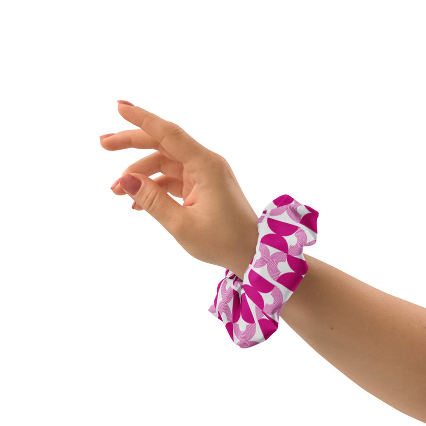 Pink and White Geometric Scrunchie