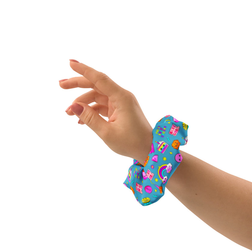 Pink Sweetness on Blue Scrunchie