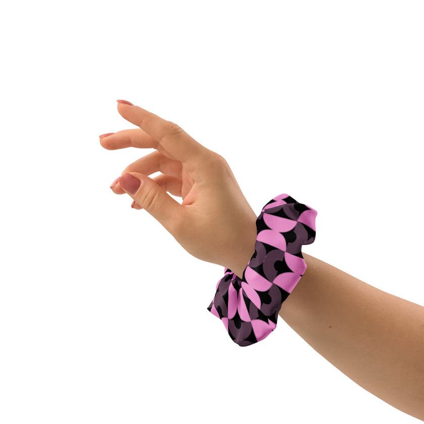 Black and Pink Geometric Hair Scrunchie
