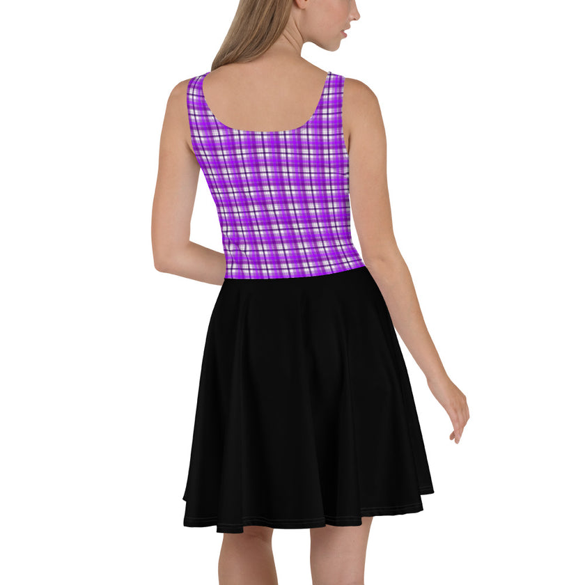 Purple Plaid with White Flower Skater Dress Yoga & Positive Vibes