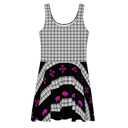 Plaid Pink Bison and Stars Skater Dress