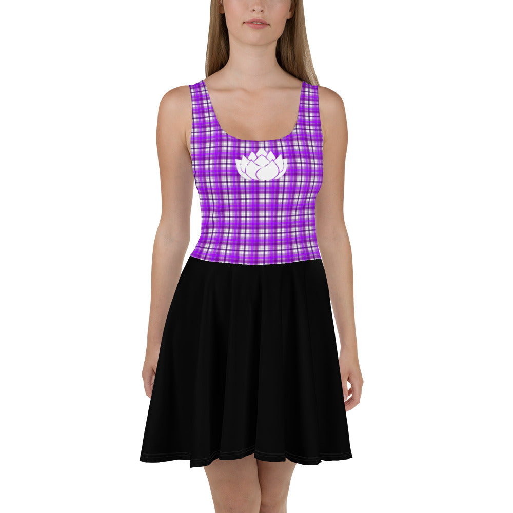 Purple Plaid with White Flower Skater Dress Yoga & Positive Vibes
