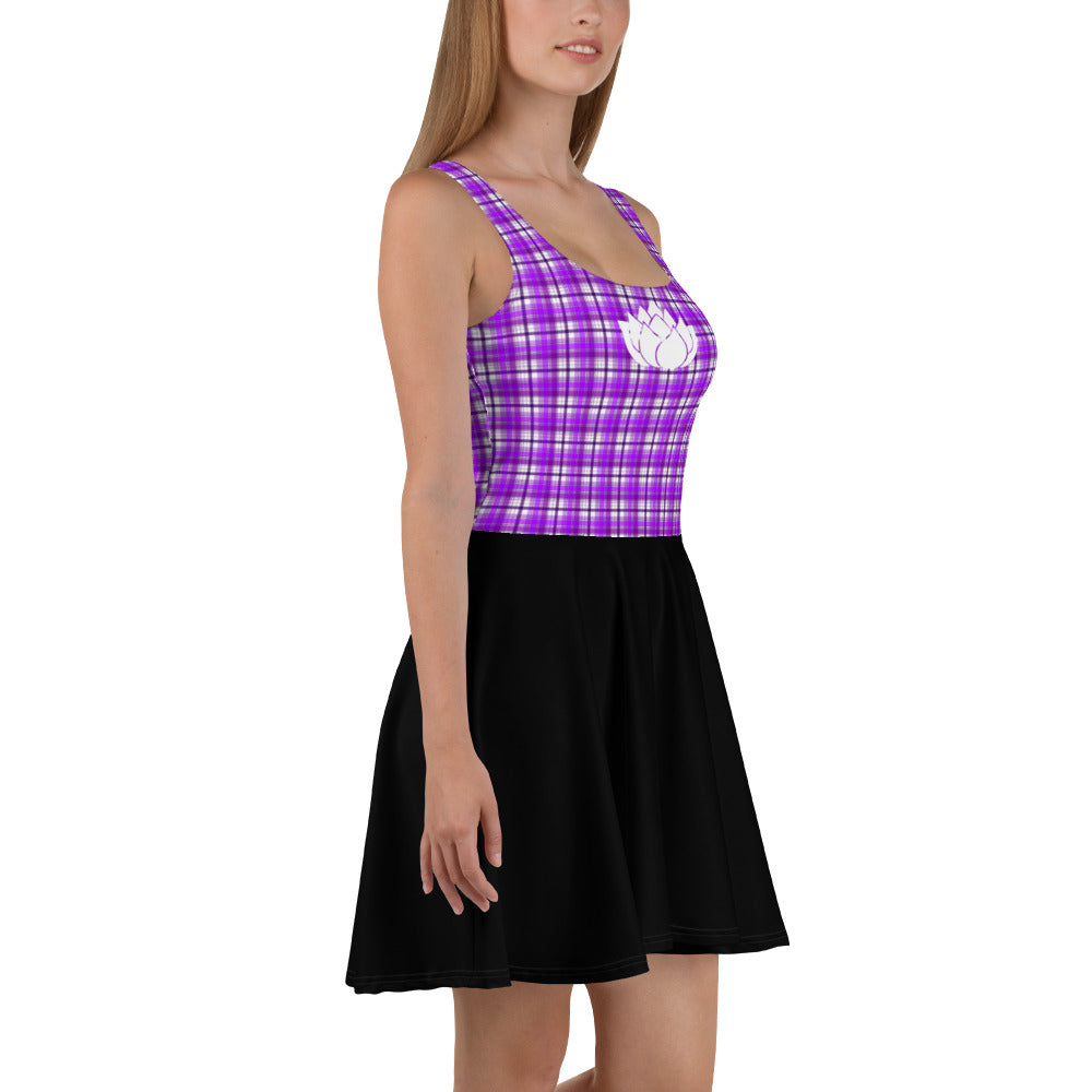 Purple Plaid with White Flower Skater Dress Yoga & Positive Vibes