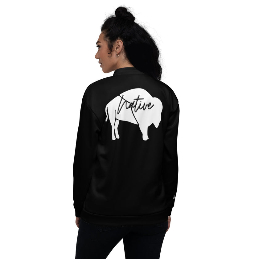 Native Bison White Unisex Bomber Jacket