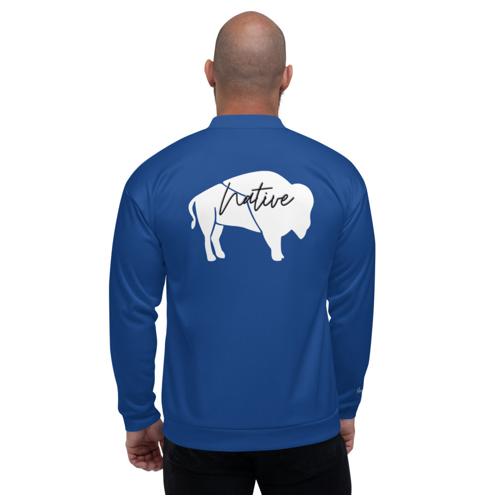 Native Bison White/Blue Unisex Bomber Jacket
