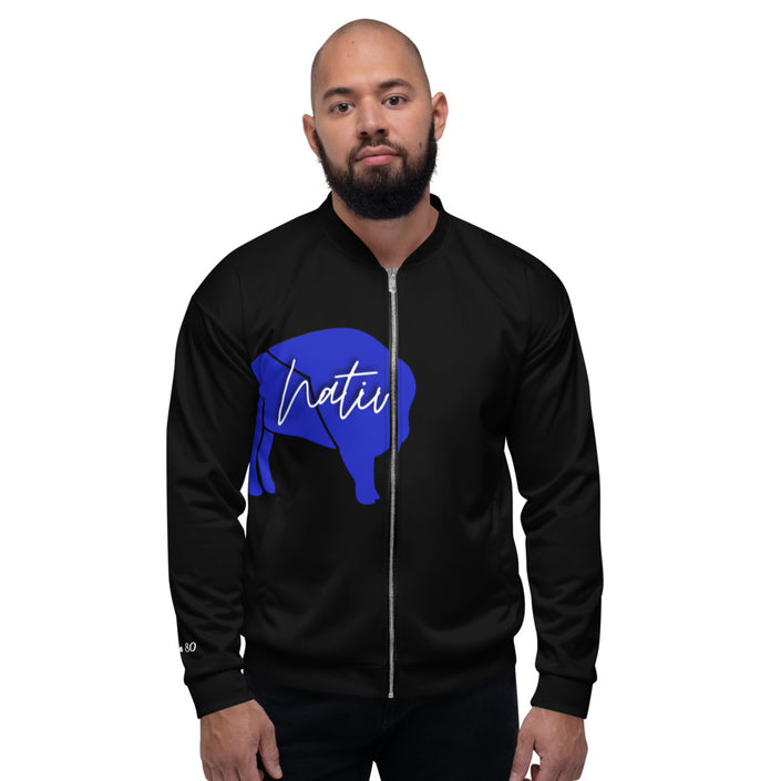 Native Bison Blue Unisex Bomber Jacket