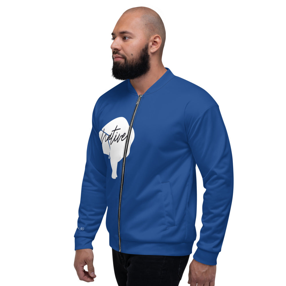 Native Bison White/Blue Unisex Bomber Jacket