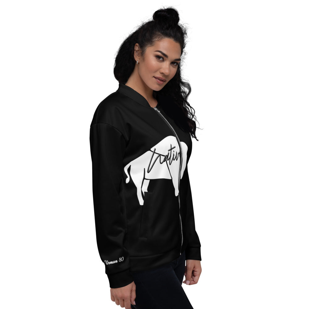 Native Bison White Unisex Bomber Jacket