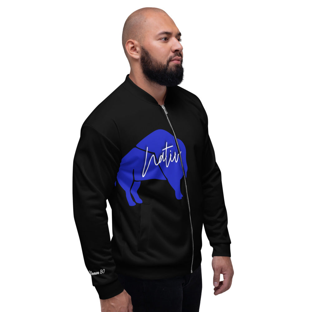 Native Bison Blue Unisex Bomber Jacket