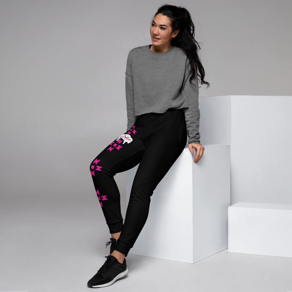 Pink Bison and Geometric Native Pattern Women's Joggers