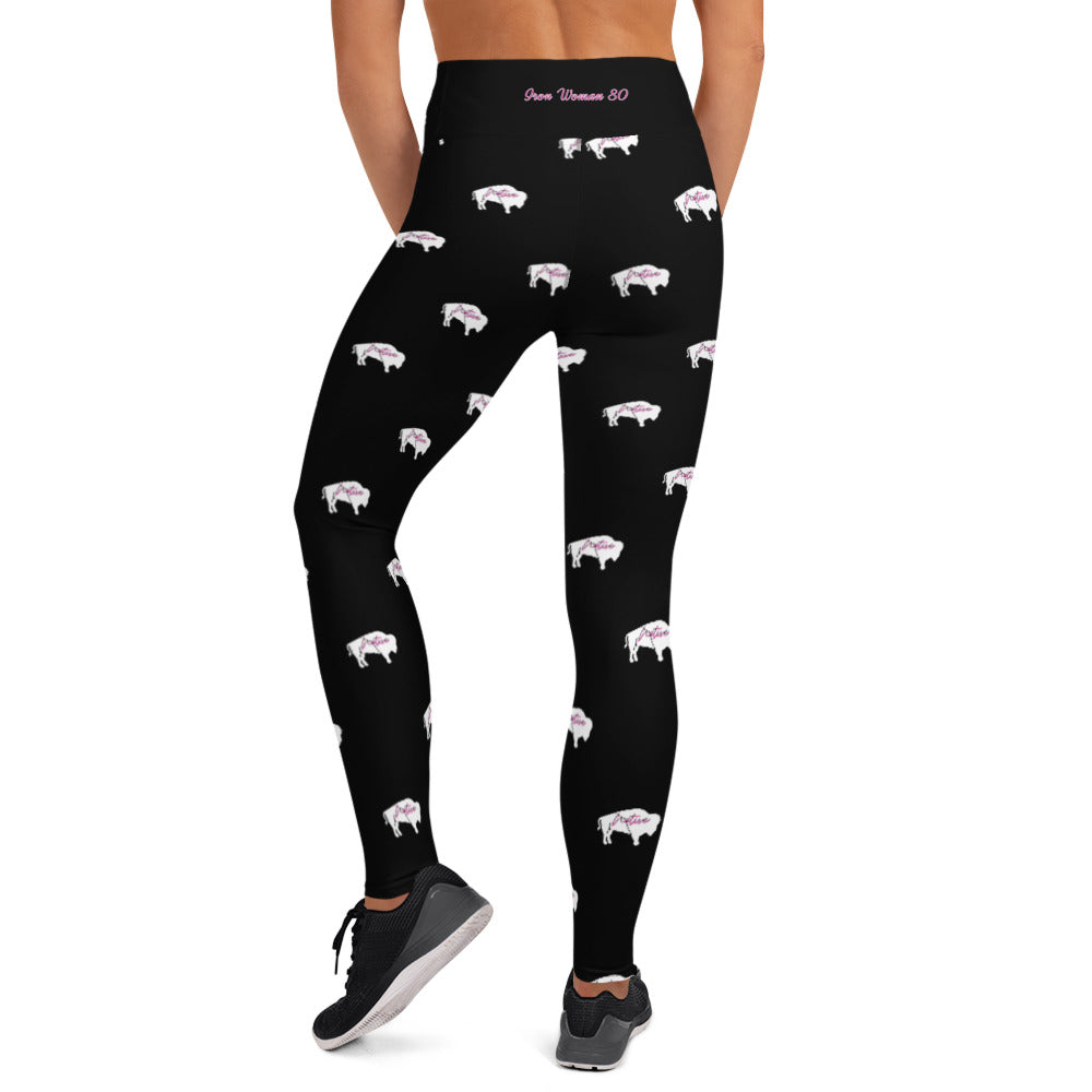 Native Bison White with Pink text Yoga Adult Leggings