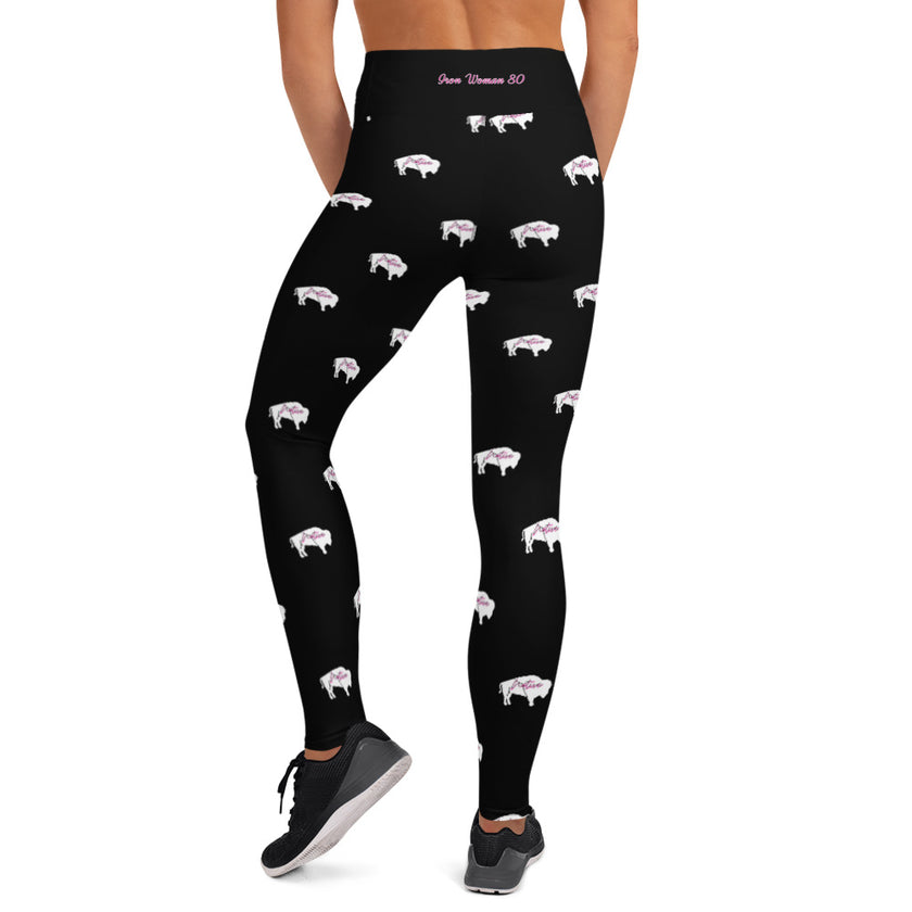 Native Bison White with Pink text Yoga Adult Leggings