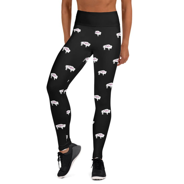 Native Bison White with Pink text Yoga Adult Leggings
