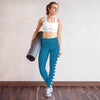 Flowers on Blue Positive Vibes Yoga Leggings with inside pocket