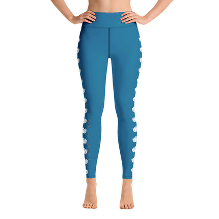 Flowers on Blue Positive Vibes Yoga Leggings with inside pocket