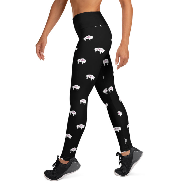 Native Bison White with Pink text Yoga Adult Leggings