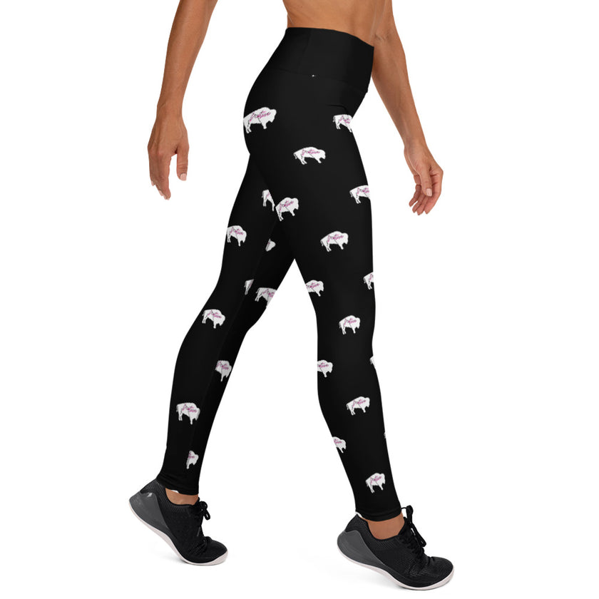 Native Bison White with Pink text Yoga Adult Leggings