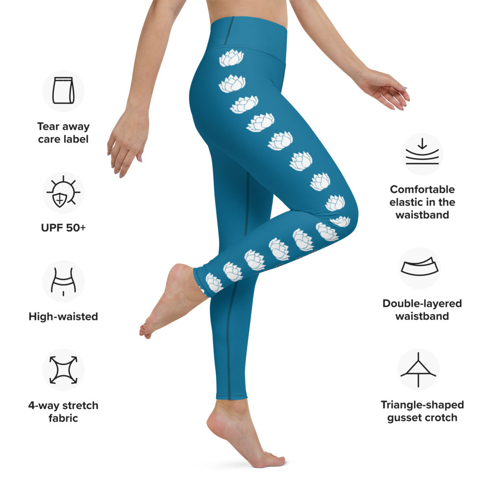 Flowers on Blue Positive Vibes Yoga Leggings with inside pocket