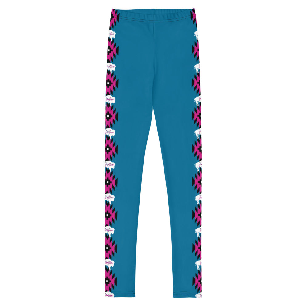 Native Bison White with Pattern Pink/Black Youth Leggings