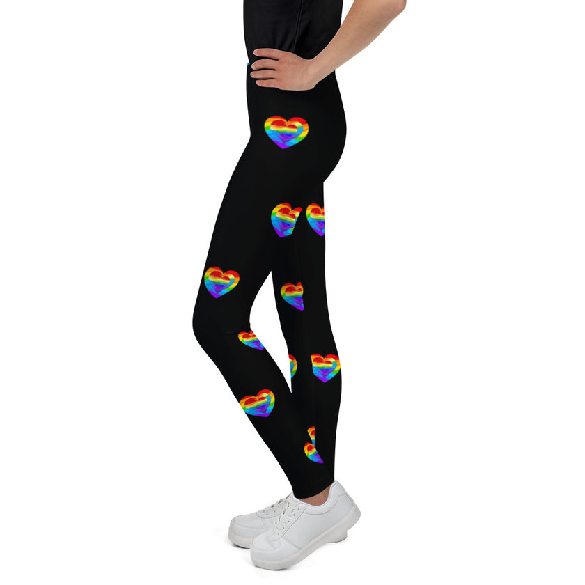 Rainbow Heart Black Youth Leggings