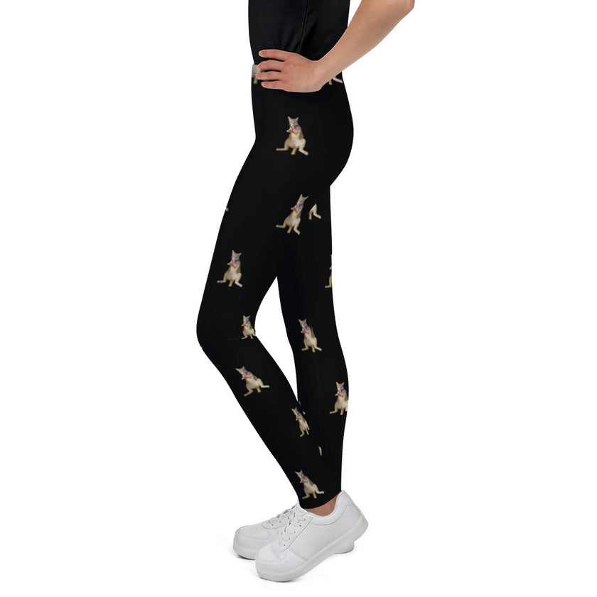 Mittens the Cat lounging Black Youth Leggings
