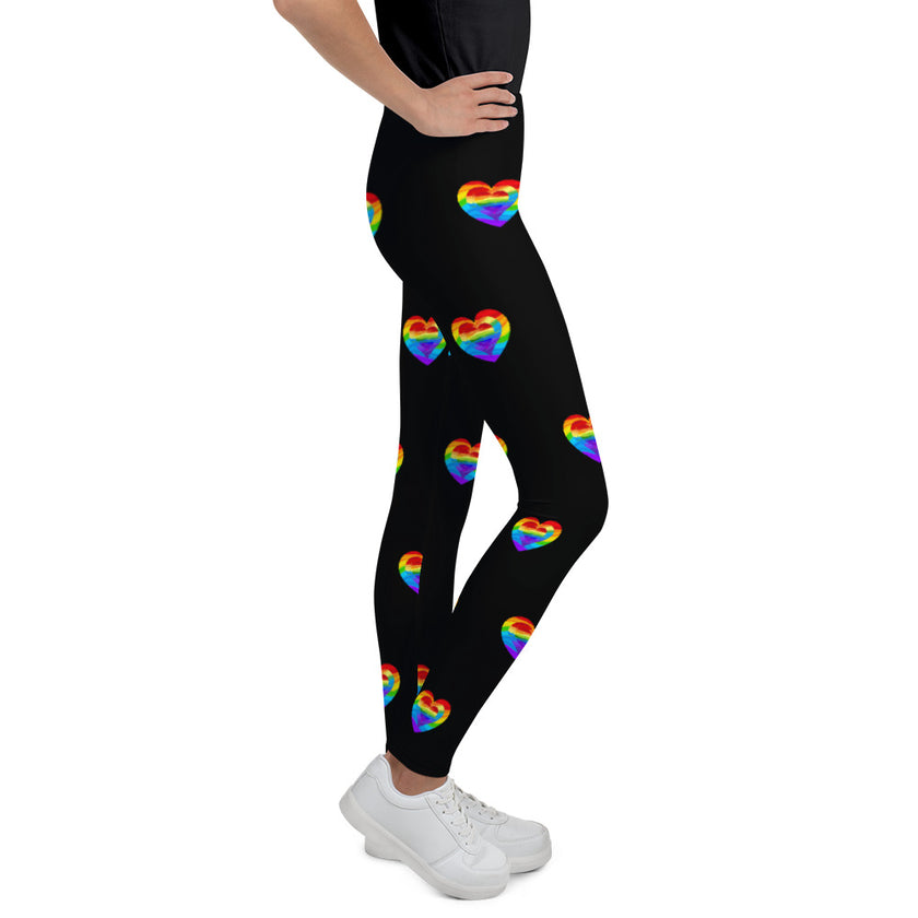Rainbow Heart Black Youth Leggings