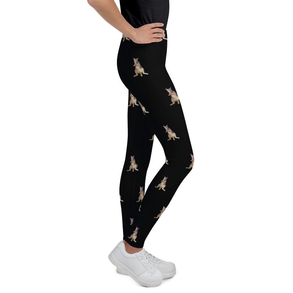 Mittens the Cat lounging Black Youth Leggings