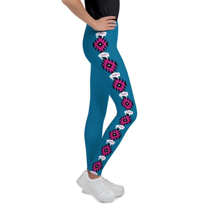 Native Bison White with Pattern Pink/Black Youth Leggings