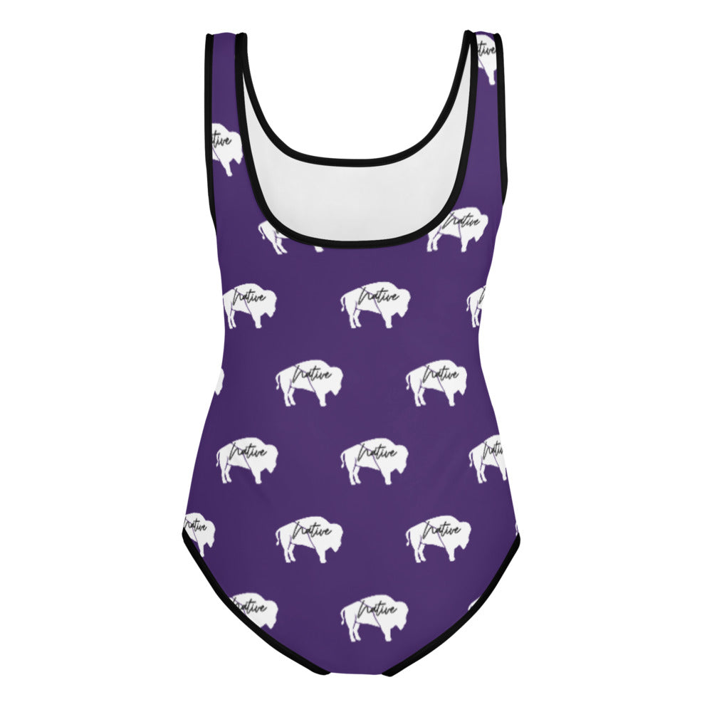 Native Bison White All-Over Print Youth Swimsuit