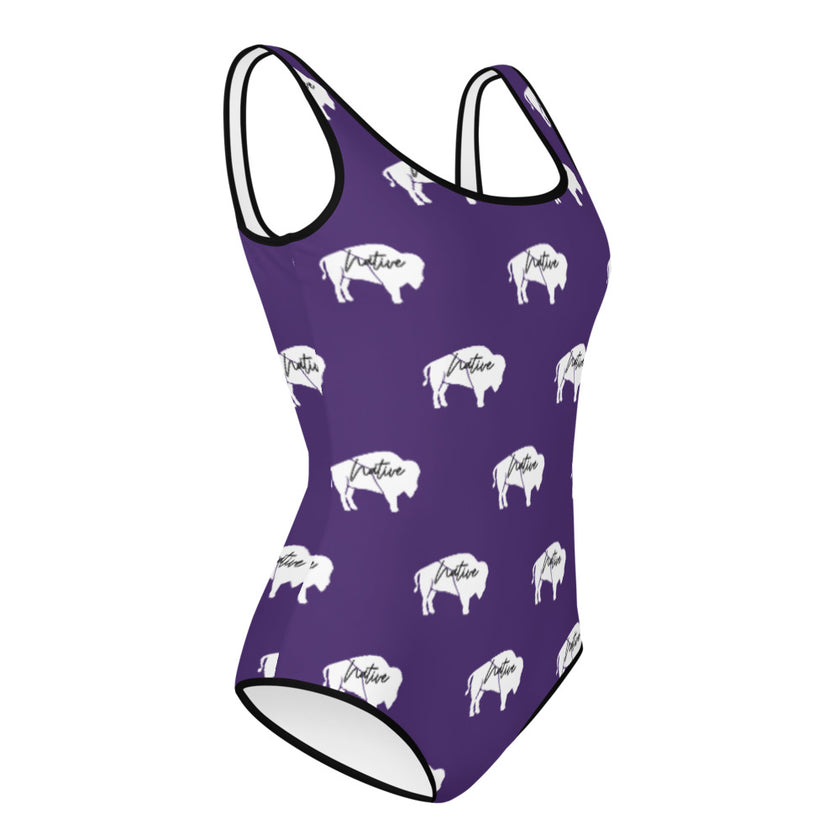 Native Bison White All-Over Print Youth Swimsuit