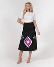 Magenta and Black Geometric Native Pattern Women's A-Line Midi Skirt