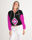 Magenta and Black Geometric Native Pattern Women's Cropped Windbreaker