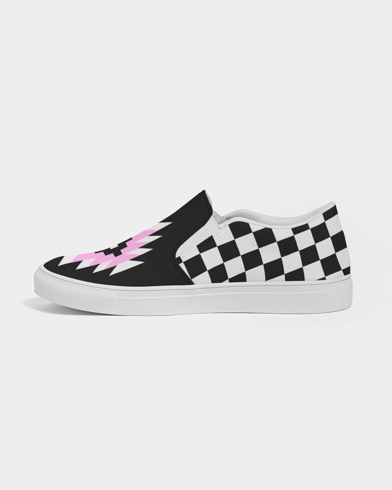 Black and White Checkered Women's Slip-On Canvas Shoe