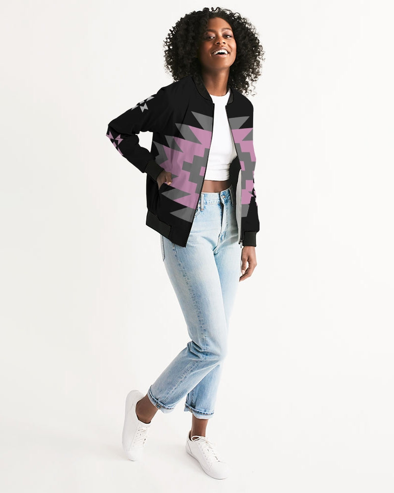 Native Pattern Pink, Gray and Black Women's Bomber Jacket