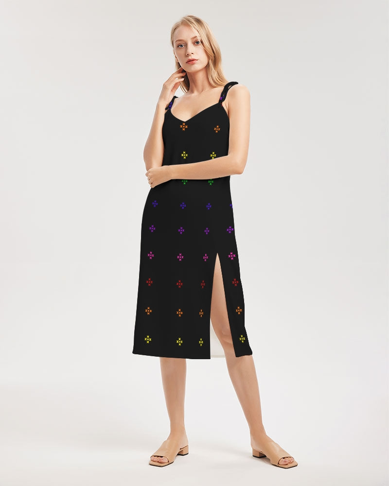 Native Stars Rainbow Pattern Women's Tie Strap Split Dress