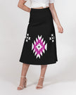 Magenta and Black Geometric Native Pattern Women's A-Line Midi Skirt