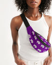 White Innii-Bison with Rainbow Native Text Purple Native Women Crossbody Sling Bag