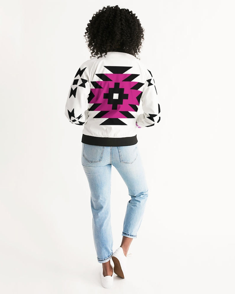 Magenta and Black Geometric Native Pattern Jacket Women's Bomber Jacket
