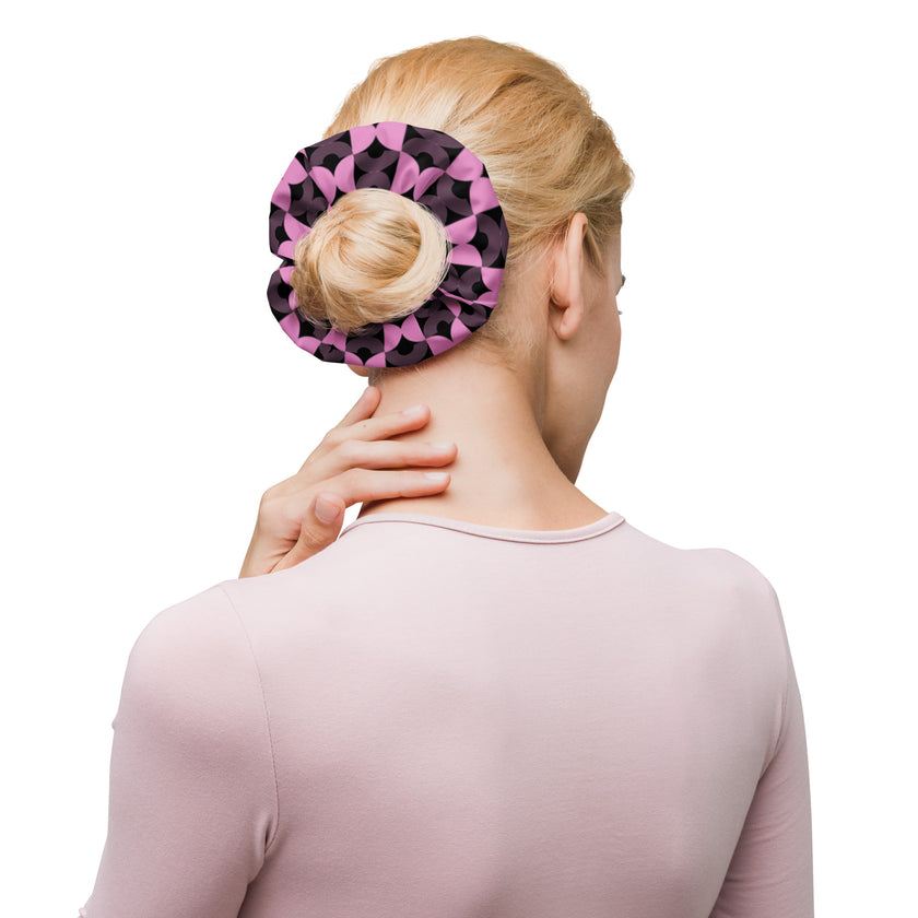 Black and Pink Geometric Hair Scrunchie