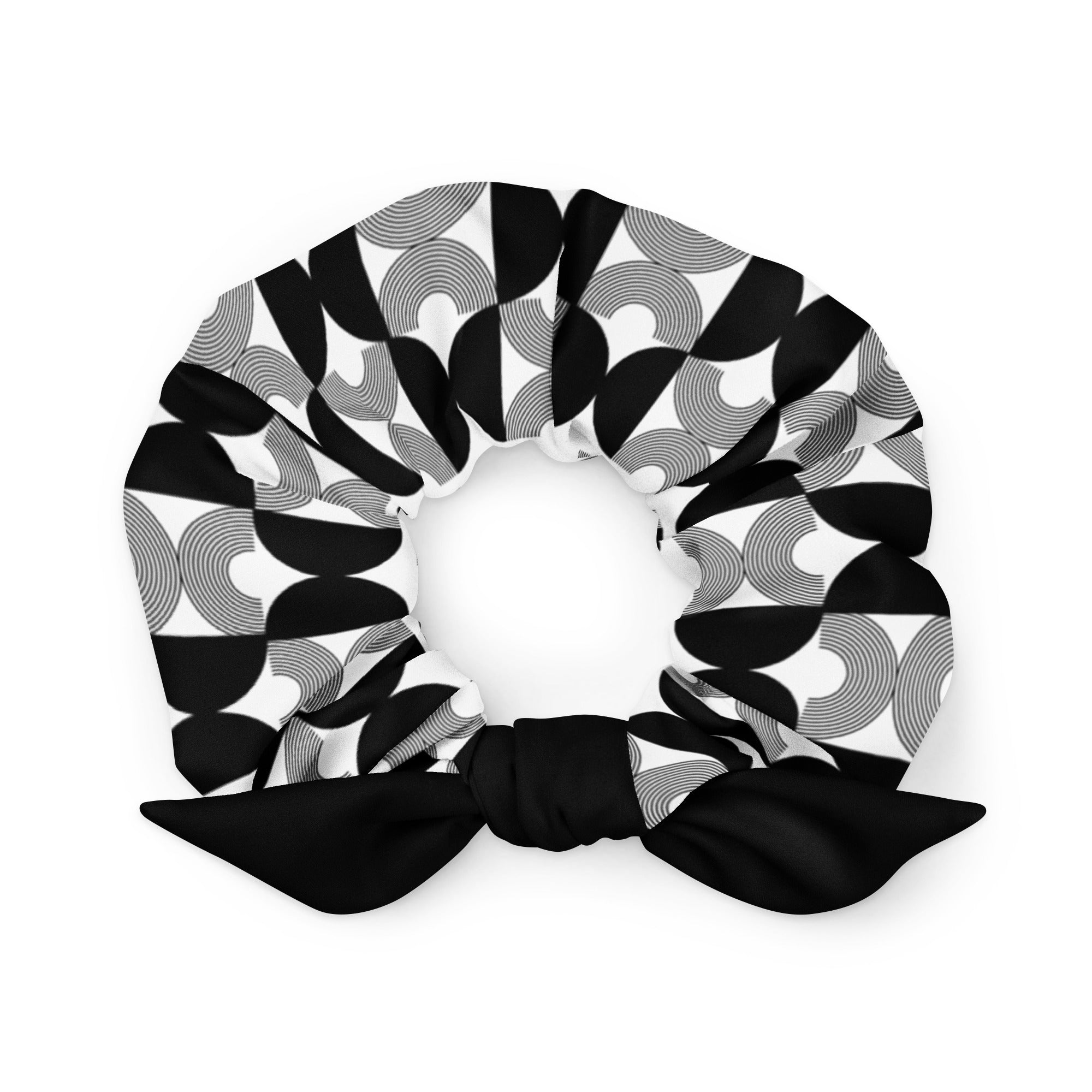 Black and White Geometric Scrunchie