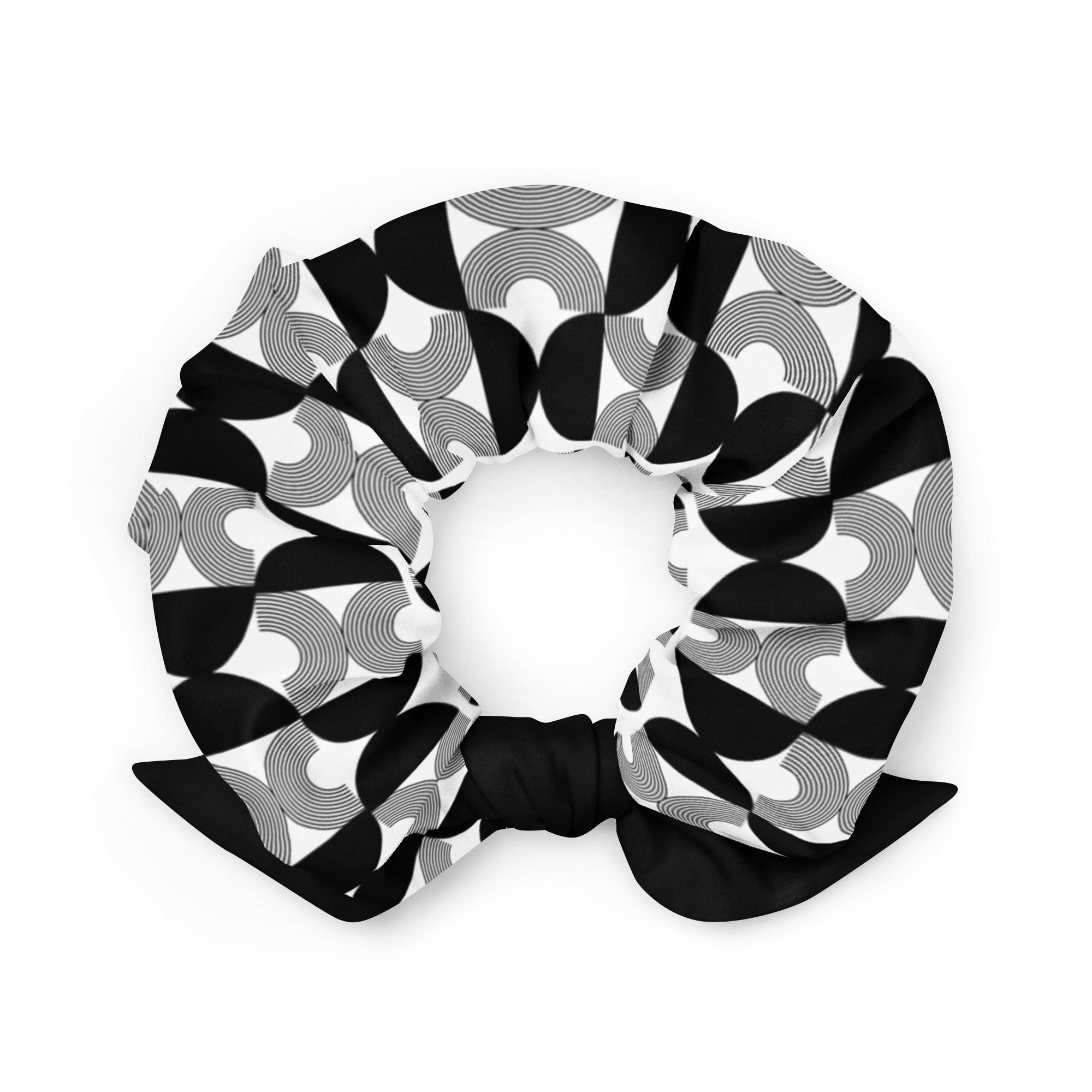 Black and White Geometric Scrunchie