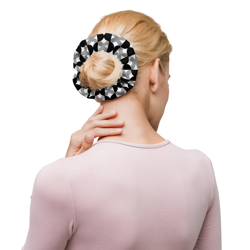Black and White Geometric Scrunchie