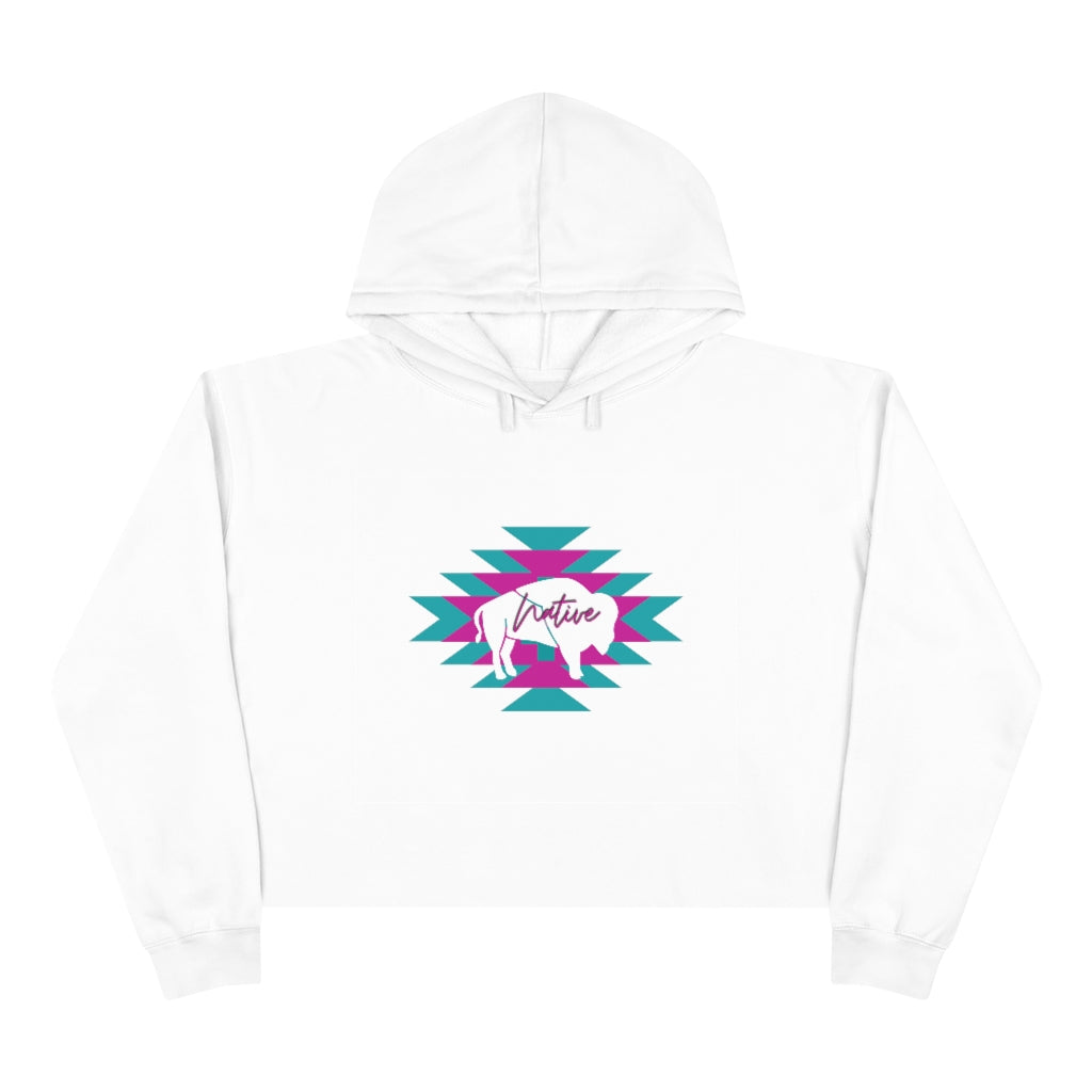 Native Bison and Pattern Crop Hoodie